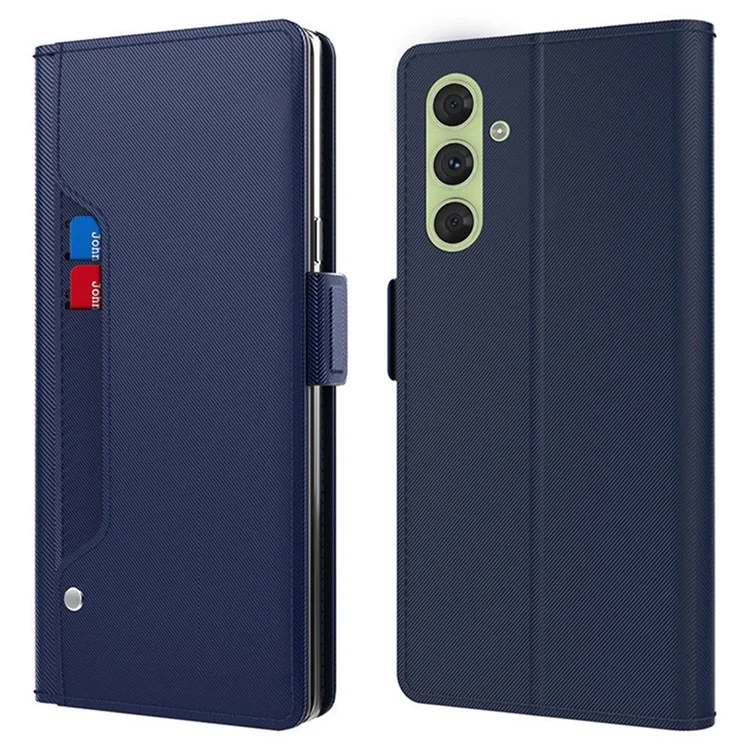 Para Samsung Galaxy S24+ Mirror Design PU Leather Case Stand Cell Phone Cover Shell - Azul