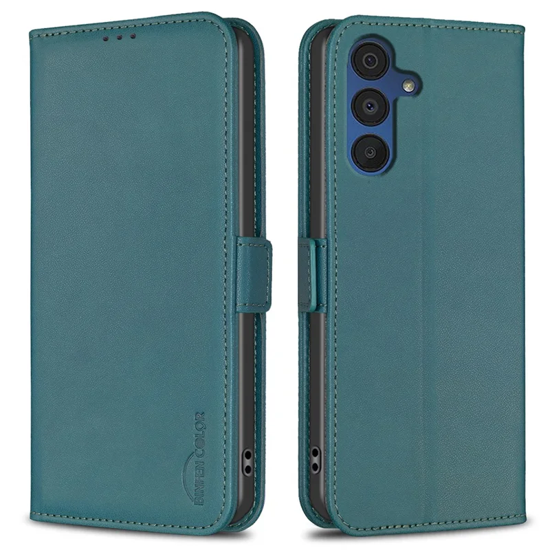 BINFEN COLOR BF31 For Samsung Galaxy A55 5G Case with Wallet Stand PU Leather Flip Phone Cover - Green