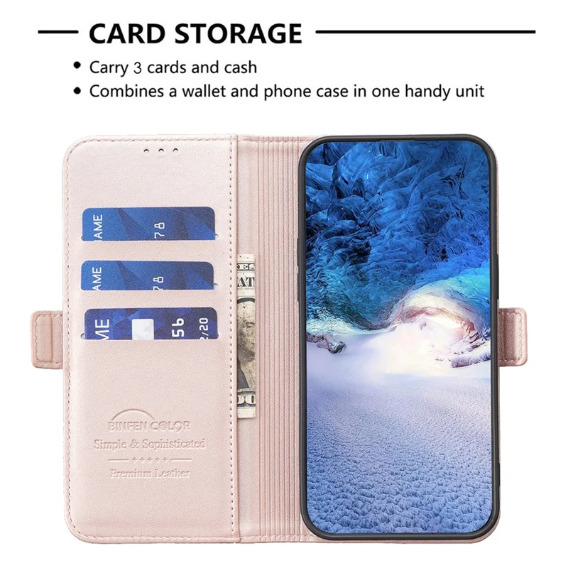 BINFEN COLOR BF31 For Samsung Galaxy A35 5G Case with Wallet Stand PU Leather Flip Phone Cover - Pink