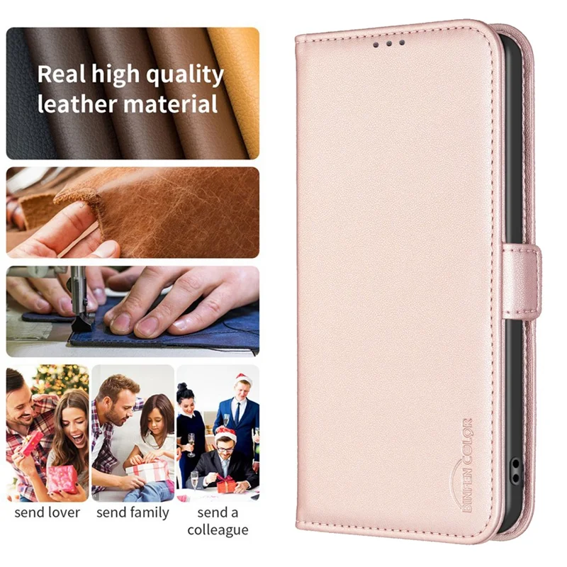 BINFEN COLOR BF31 For Samsung Galaxy A35 5G Case with Wallet Stand PU Leather Flip Phone Cover - Pink