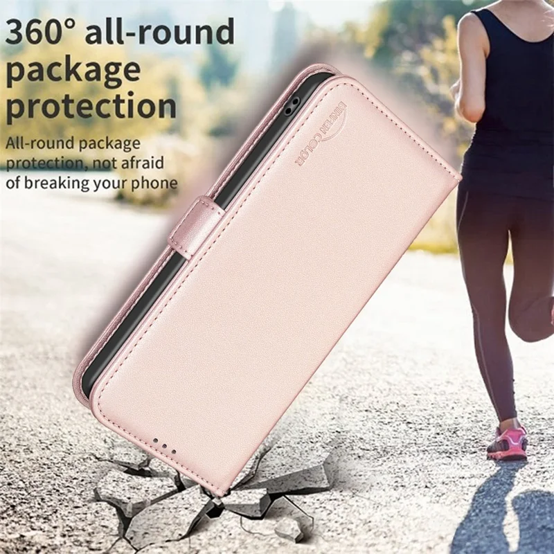 BINFEN COLOR BF31 For Samsung Galaxy A35 5G Case with Wallet Stand PU Leather Flip Phone Cover - Pink
