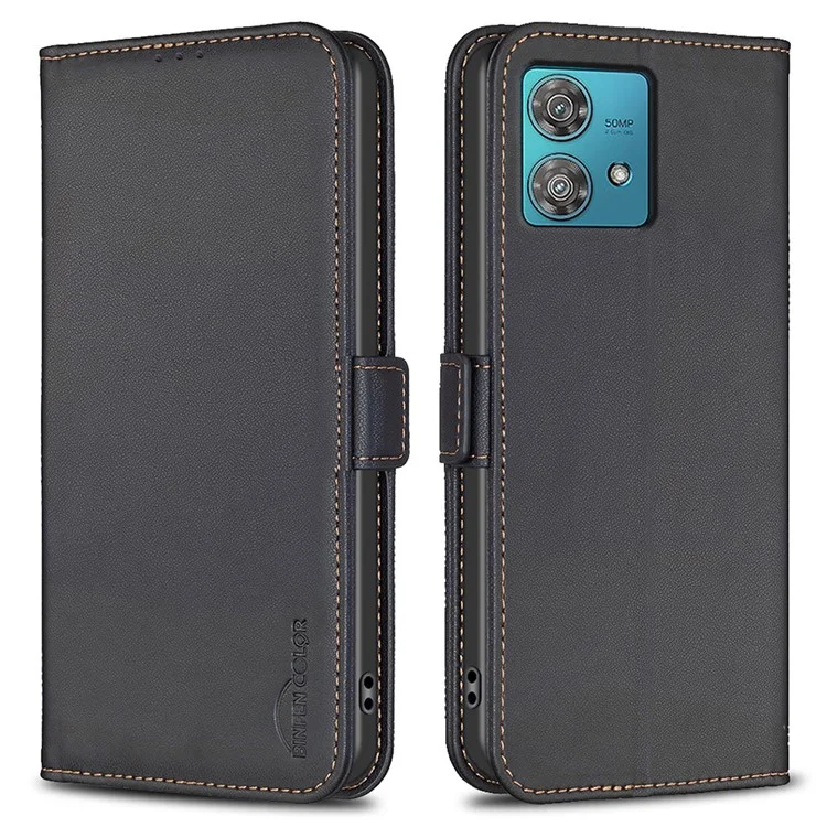 BINFEN COLOR BF31 Para Motorola Edge 40 Neo 5G Funda de teléfono de piel Billetera - Negro