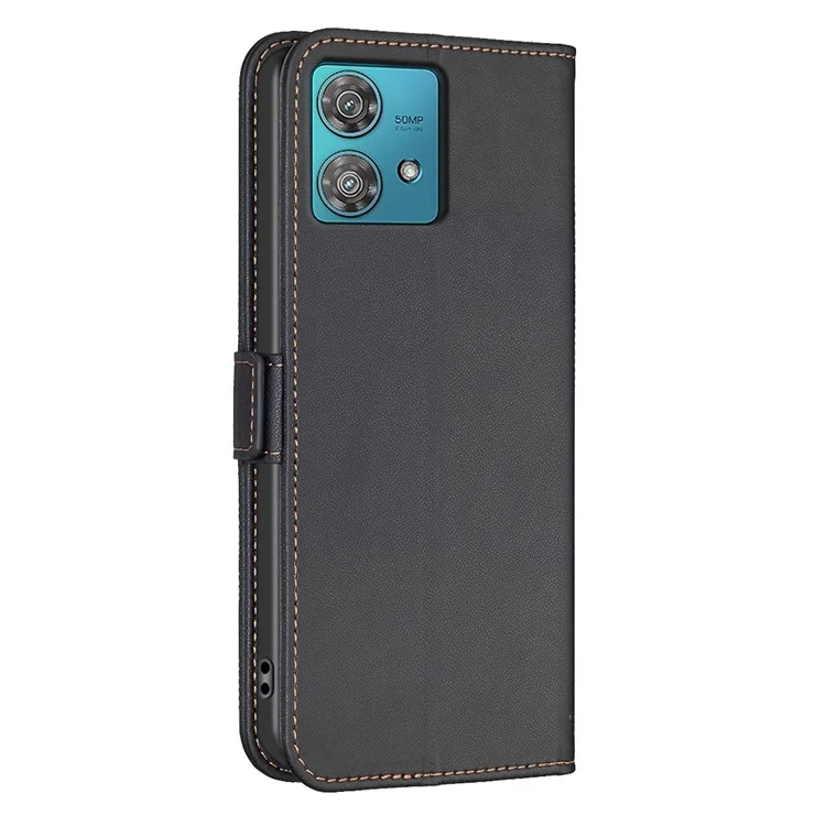BINFEN COLOR BF31 Para Motorola Edge 40 Neo 5G Funda de teléfono de piel Billetera - Negro