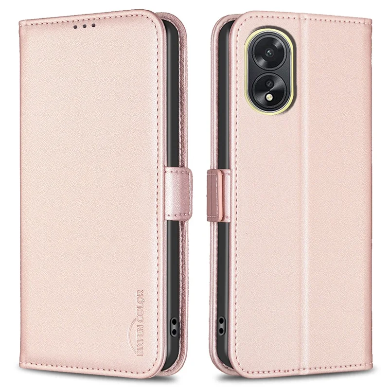 BINFEN COLOR BF31 For Oppo A38 4G / A18 4G Case with Wallet Stand PU Leather Flip Phone Cover - Pink