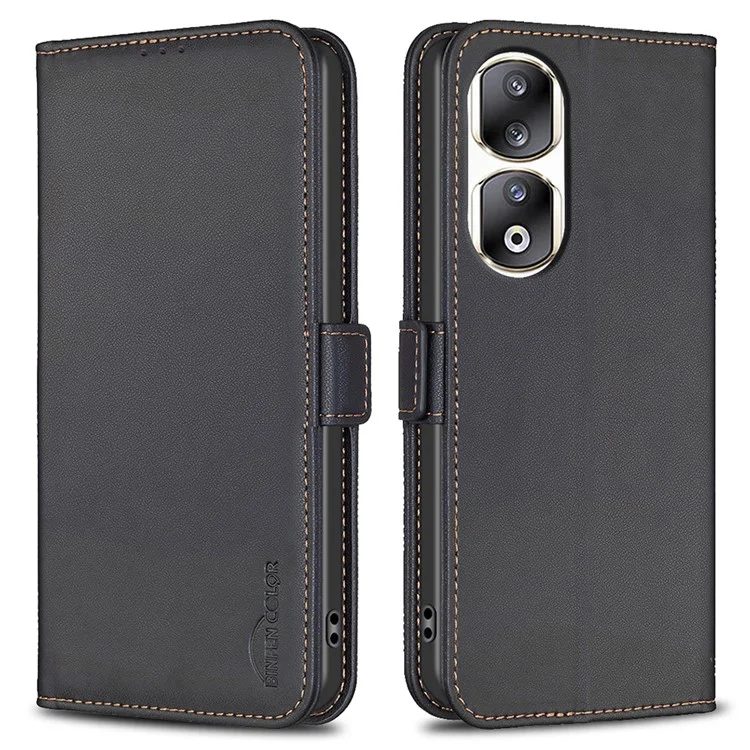 BINFEN COLOR BF31 Para Honor 90 Pro Capa de Telefone de Couro Carteira Stand - Preto