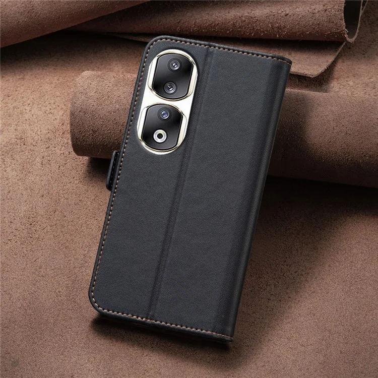 BINFEN COLOR BF31 Para Honor 90 Pro Capa de Telefone de Couro Carteira Stand - Preto