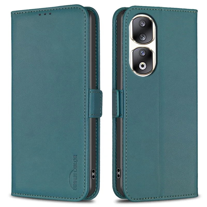 BINFEN COLOR BF31 For Honor 90 Pro Case with Wallet Stand PU Leather Flip Phone Cover - Green