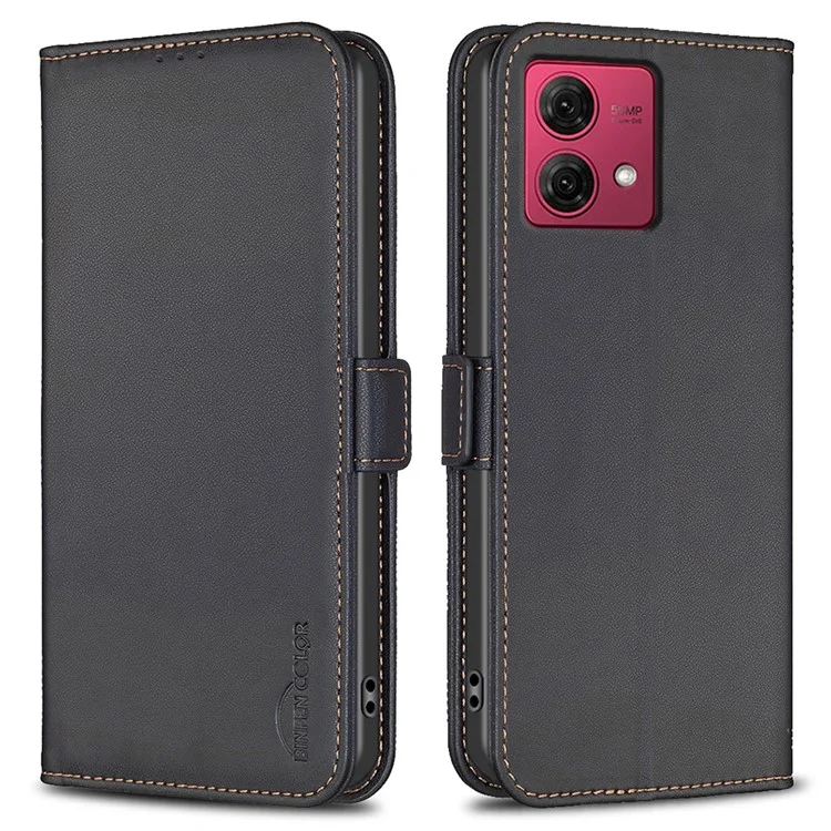 BINFEN COLOR BF31 For Motorola Moto G84 5G Case with Wallet Stand PU Leather Flip Phone Cover - Black