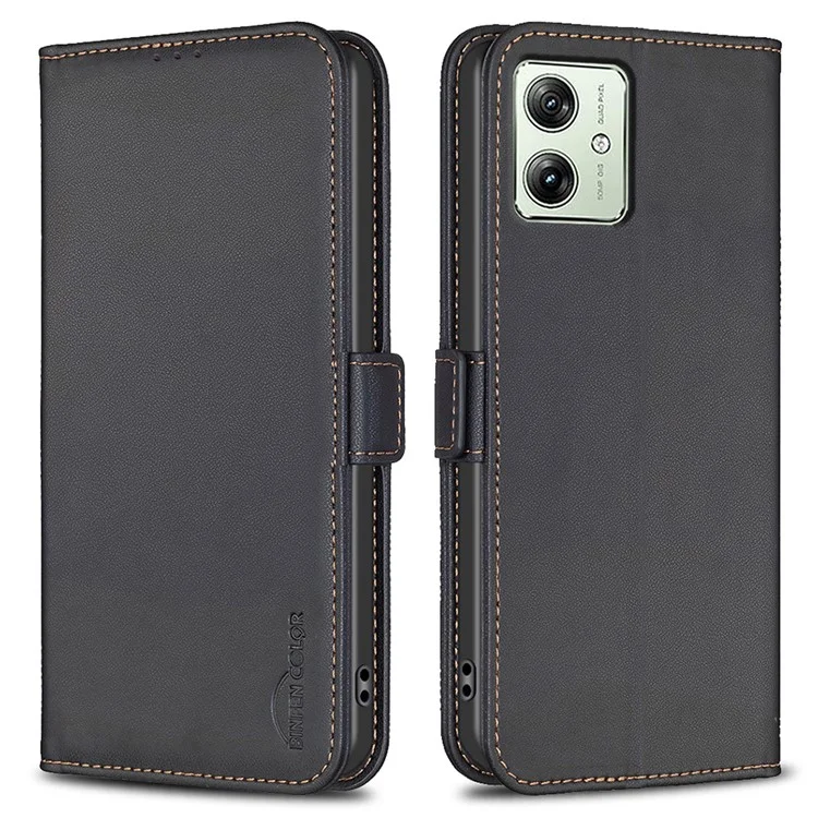 BINFEN COLOR BF31 Para Motorola Moto G54 5G / G14 4G Caso Carteira de Couro PU Capa de Telefone - Preto