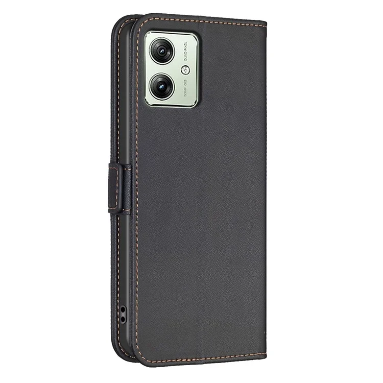 BINFEN COLOR BF31 Para Motorola Moto G54 5G / G14 4G Caso Carteira de Couro PU Capa de Telefone - Preto