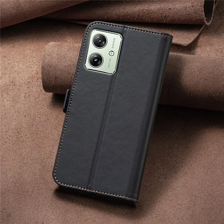 BINFEN COLOR BF31 Para Motorola Moto G54 5G / G14 4G Caso Carteira de Couro PU Capa de Telefone - Preto