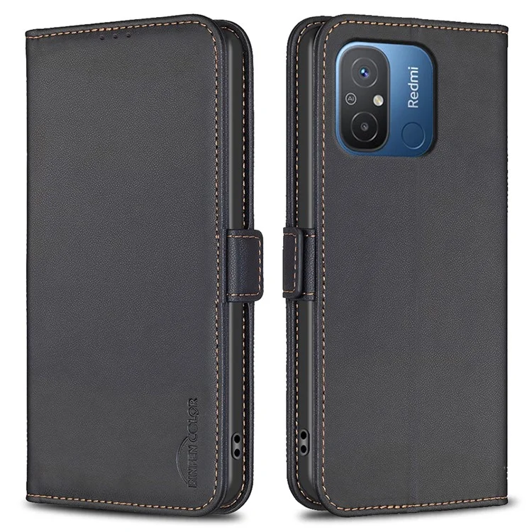 BINFEN COLOR BF31 For Xiaomi Redmi 12C 4G Case with Wallet Stand PU Leather Flip Phone Cover - Black