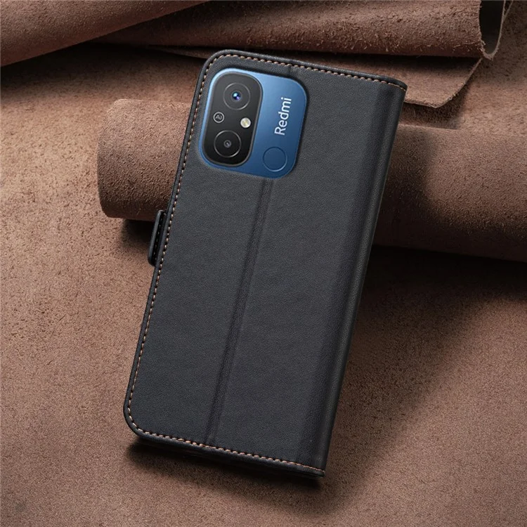 BINFEN COLOR BF31 For Xiaomi Redmi 12C 4G Case with Wallet Stand PU Leather Flip Phone Cover - Black
