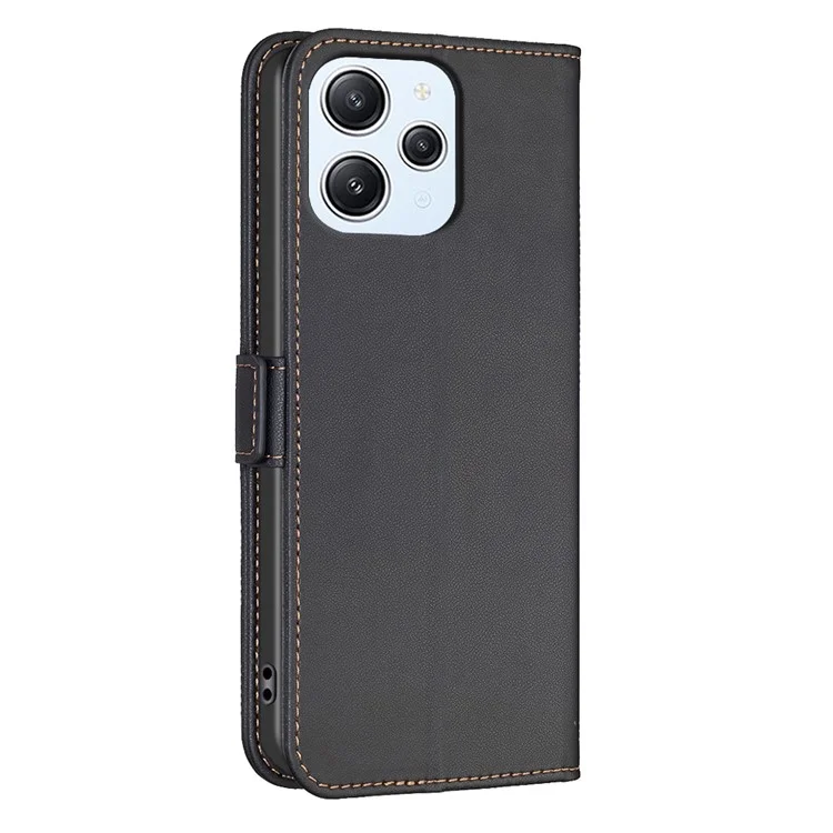 BINFEN COLOR BF31 Чехол для телефона Xiaomi Redmi 12 4G, кожаный бумажник, черный