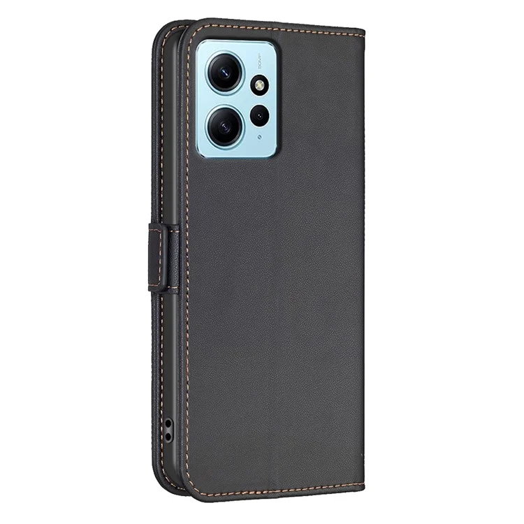 BINFEN COLOR BF31 For Xiaomi Redmi Note 12 4G Case with Wallet Stand PU Leather Flip Phone Cover - Black