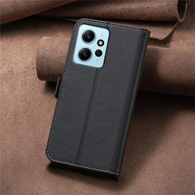 BINFEN COLOR BF31 For Xiaomi Redmi Note 12 4G Case with Wallet Stand PU Leather Flip Phone Cover - Black