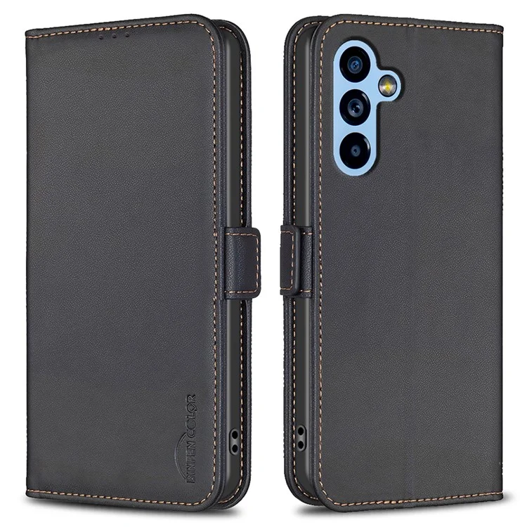 BINFEN COLOR BF31 For Samsung Galaxy A34 5G Case with Wallet Stand PU Leather Flip Phone Cover - Black