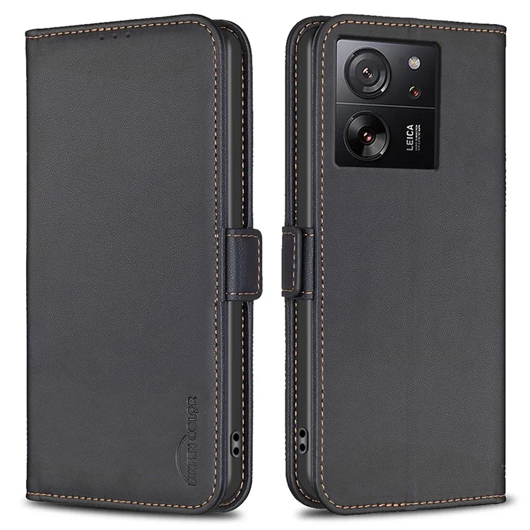 BINFEN COLOR BF31 für Xiaomi 13T / 13T Pro / Redmi K60 Ultra Hülle Wallet Phone Lederbezug - Schwarz