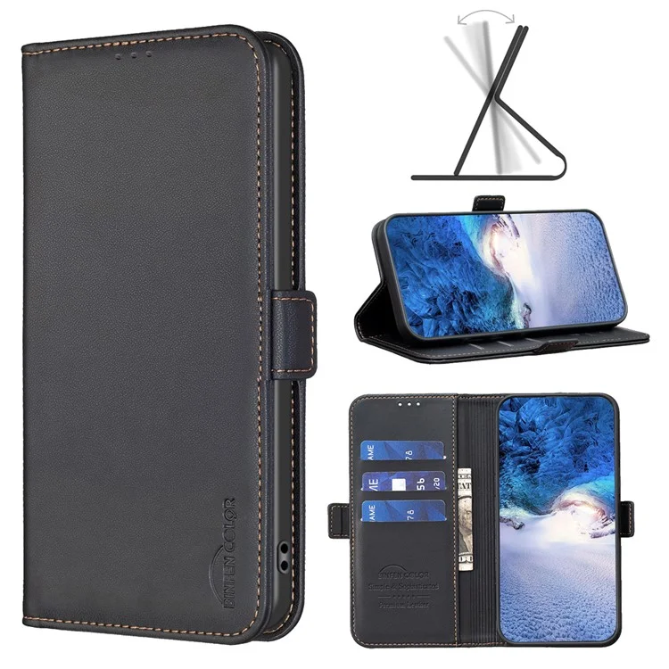 BINFEN COLOR BF31 für Xiaomi 13T / 13T Pro / Redmi K60 Ultra Hülle Wallet Phone Lederbezug - Schwarz