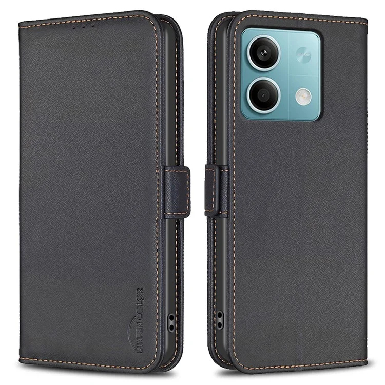 BINFEN COLOR BF31 para Xiaomi Redmi Note 13 5G Funda de cartera de cuero, funda de teléfono con soporte - Negro