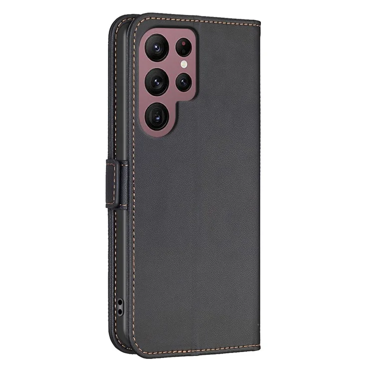 BINFEN COLOR BF31 For Samsung Galaxy S22 Ultra 5G Case with Wallet Stand PU Leather Flip Phone Cover - Black