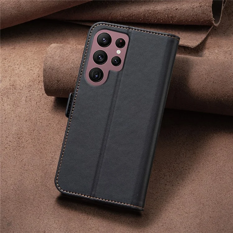 BINFEN COLOR BF31 For Samsung Galaxy S22 Ultra 5G Case with Wallet Stand PU Leather Flip Phone Cover - Black