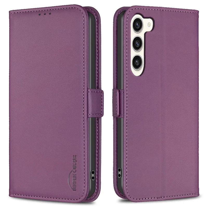 BINFEN COLOR BF31 For Samsung Galaxy S23+ Case with Wallet Stand PU Leather Flip Phone Cover - Dark Purple