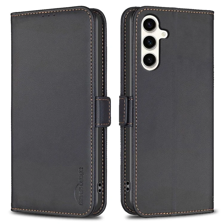 BINFEN COLOR BF31 Pour Samsung Galaxy S23 FE Étui en cuir PU Housse de téléphone portefeuille avec fermoir magnétique - Noir