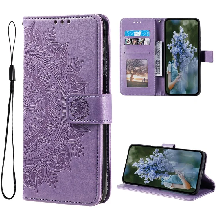 For Xiaomi Redmi K70E 5G / Poco X6 Pro 5G Case PU Leather+TPU Mandala Flower Imprinted Cover with Wrist Strap - Purple