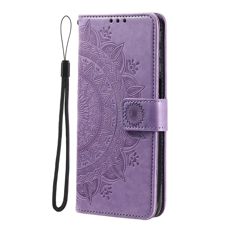 For Xiaomi Redmi K70E 5G / Poco X6 Pro 5G Case PU Leather+TPU Mandala Flower Imprinted Cover with Wrist Strap - Purple