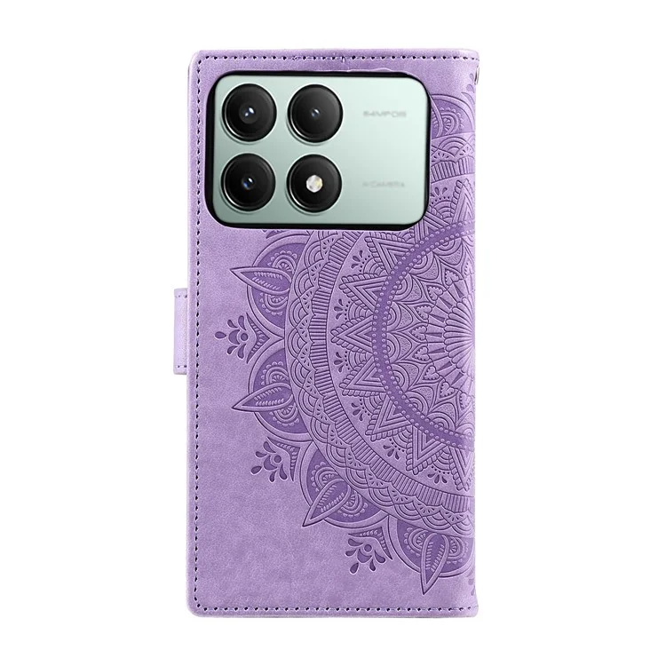 For Xiaomi Redmi K70E 5G / Poco X6 Pro 5G Case PU Leather+TPU Mandala Flower Imprinted Cover with Wrist Strap - Purple