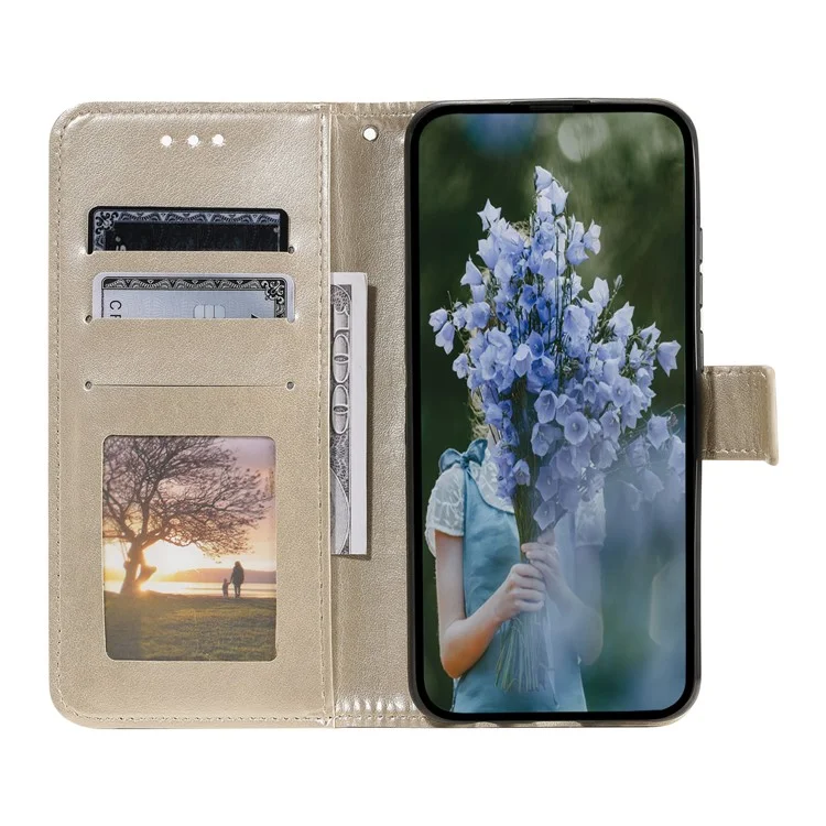 For OnePlus 12 5G Magnetic Phone Case Mandala Flower Imprinted PU Leather+TPU Cover - Gold