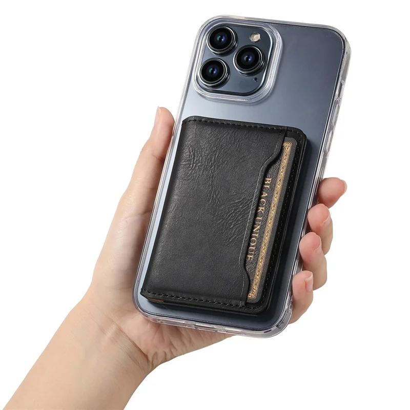 Étui magnétique pour iPhone 15 Pro DENIOR avec support Kickstand, pochette détachable pour cartes - Noir