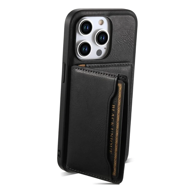Étui magnétique pour iPhone 15 Pro DENIOR avec support Kickstand, pochette détachable pour cartes - Noir