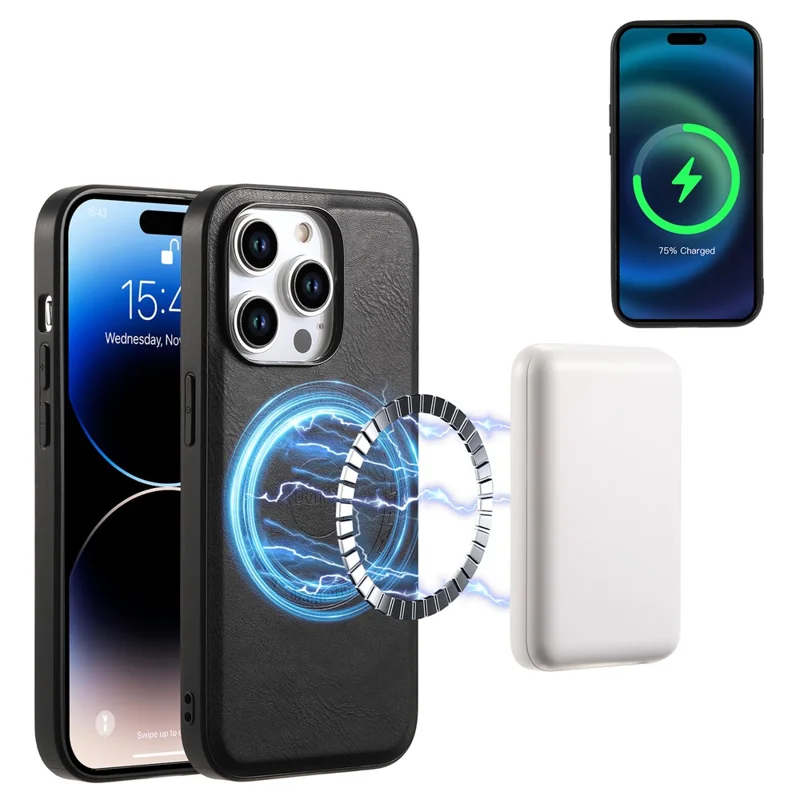 Étui magnétique pour iPhone 15 Pro DENIOR avec support Kickstand, pochette détachable pour cartes - Noir