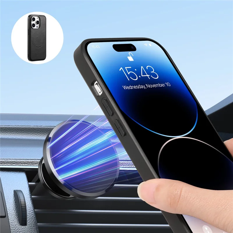 Étui magnétique pour iPhone 15 Pro DENIOR avec support Kickstand, pochette détachable pour cartes - Noir