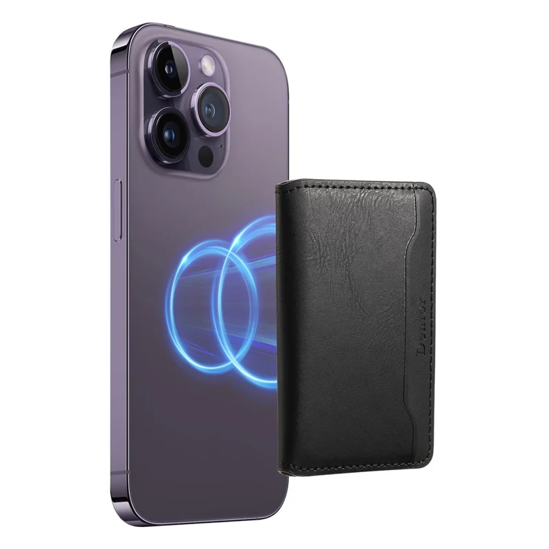 Étui magnétique pour iPhone 15 Pro DENIOR avec support Kickstand, pochette détachable pour cartes - Noir