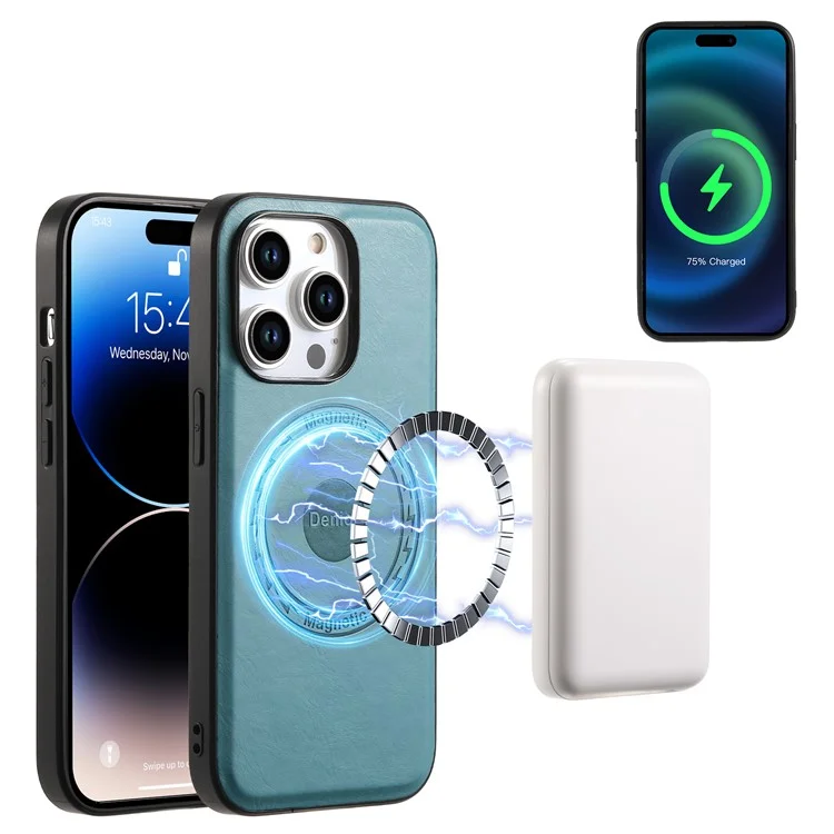 DENIOR For iPhone 15 Pro Max Phone Cover Compatible with MagSafe Detachable Card Case Kickstand - Blue