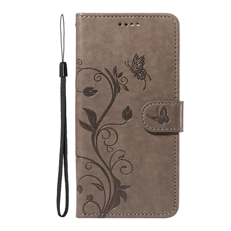 For Nokia G42 PU Leather Cases Flower Pattern Wallet Stand Phone Cover with Strap - Grey