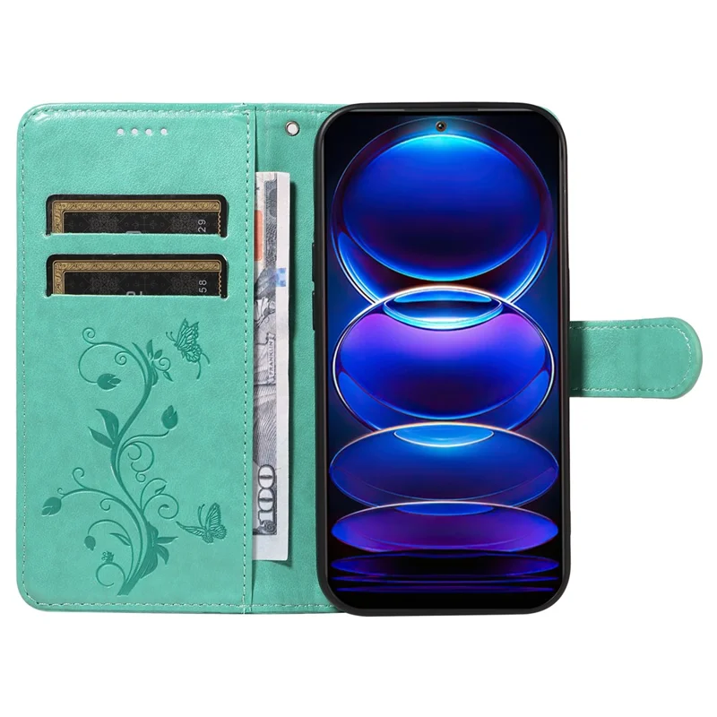 Для Xiaomi Redmi Note 12 5G (Китай) / (Индия) / (Глобальный) / Чехол Poco X5 5G с бабочками и цветами в отпечатке - Зеленый