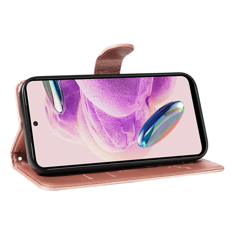 For Xiaomi Redmi Note 12S 4G / Note 11 4G (Qualcomm) / Note 11S 4G PU Leather Cases Flower Pattern Wallet Stand Phone Cover with Strap - Rose Gold