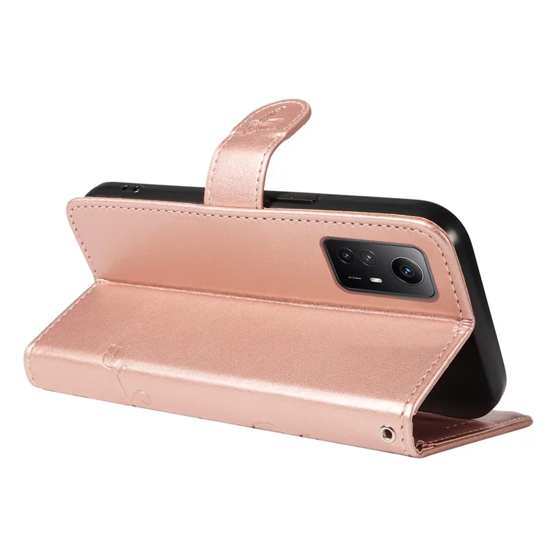 For Xiaomi Redmi Note 12S 4G / Note 11 4G (Qualcomm) / Note 11S 4G PU Leather Cases Flower Pattern Wallet Stand Phone Cover with Strap - Rose Gold