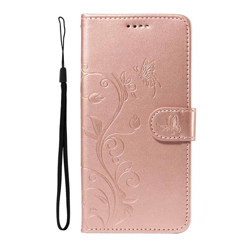 For Xiaomi Redmi Note 12S 4G / Note 11 4G (Qualcomm) / Note 11S 4G PU Leather Cases Flower Pattern Wallet Stand Phone Cover with Strap - Rose Gold