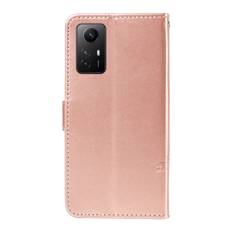 For Xiaomi Redmi Note 12S 4G / Note 11 4G (Qualcomm) / Note 11S 4G PU Leather Cases Flower Pattern Wallet Stand Phone Cover with Strap - Rose Gold