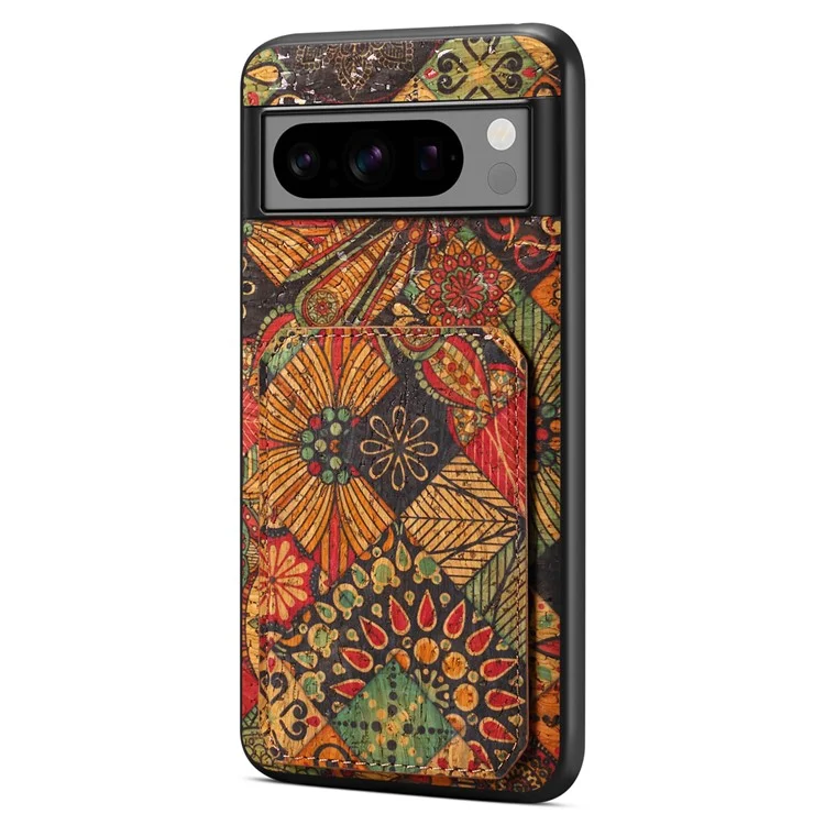 Pour Google Pixel 8a Fleur Magnétique Cas de Couverture Arrière en Cuir PU Debout Fentes de Carte Housse de Téléphone - Automne / Jaune