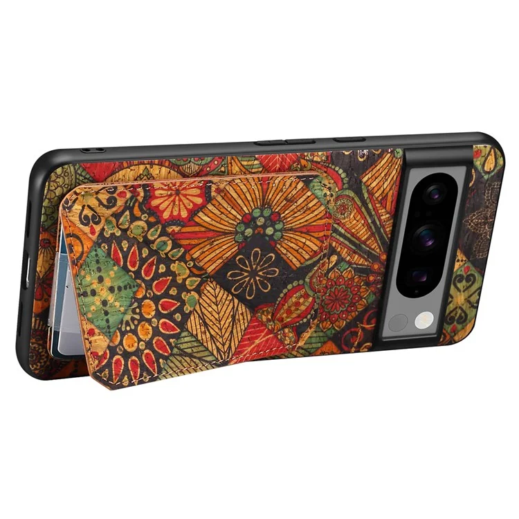 Pour Google Pixel 8a Fleur Magnétique Cas de Couverture Arrière en Cuir PU Debout Fentes de Carte Housse de Téléphone - Automne / Jaune