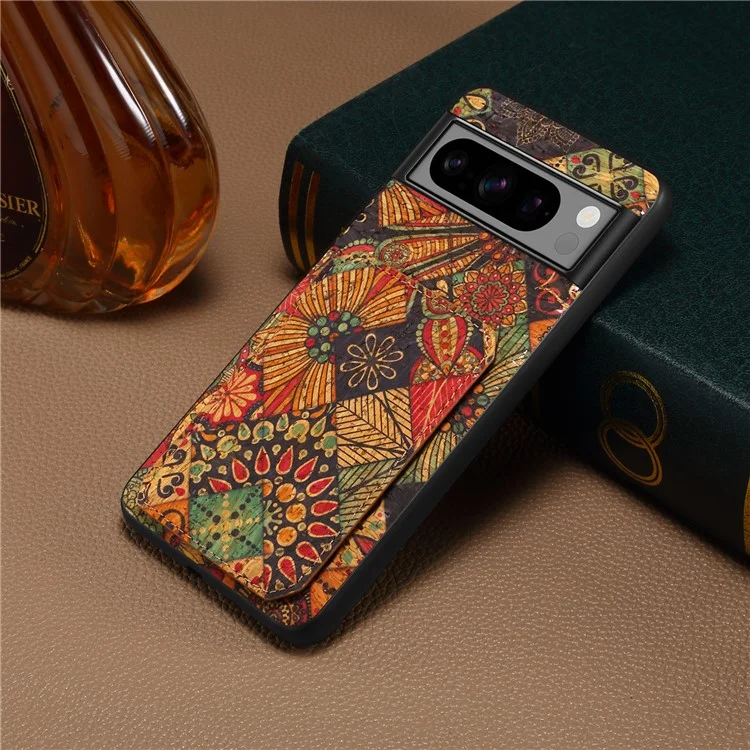 Pour Google Pixel 8a Fleur Magnétique Cas de Couverture Arrière en Cuir PU Debout Fentes de Carte Housse de Téléphone - Automne / Jaune