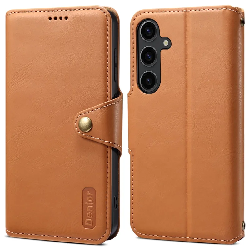 DENIOR For Samsung Galaxy S24 Leather Wallet Case Stand Cover Cowhide Texture - Khaki
