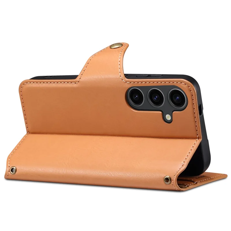 DENIOR For Samsung Galaxy S24 Leather Wallet Case Stand Cover Cowhide Texture - Khaki