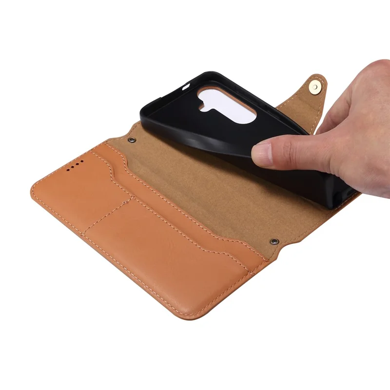 DENIOR For Samsung Galaxy S24 Leather Wallet Case Stand Cover Cowhide Texture - Khaki